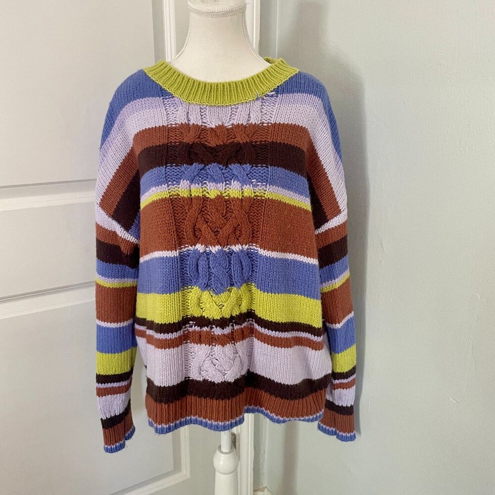 St. John's Bay Striped Sweater Crewneck Cable Knit Pullover Size XXL Orig. $44